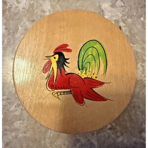 Vintage Wooden Hamburger Press Maker Kitchen Tool Decor Red Rooster Japan